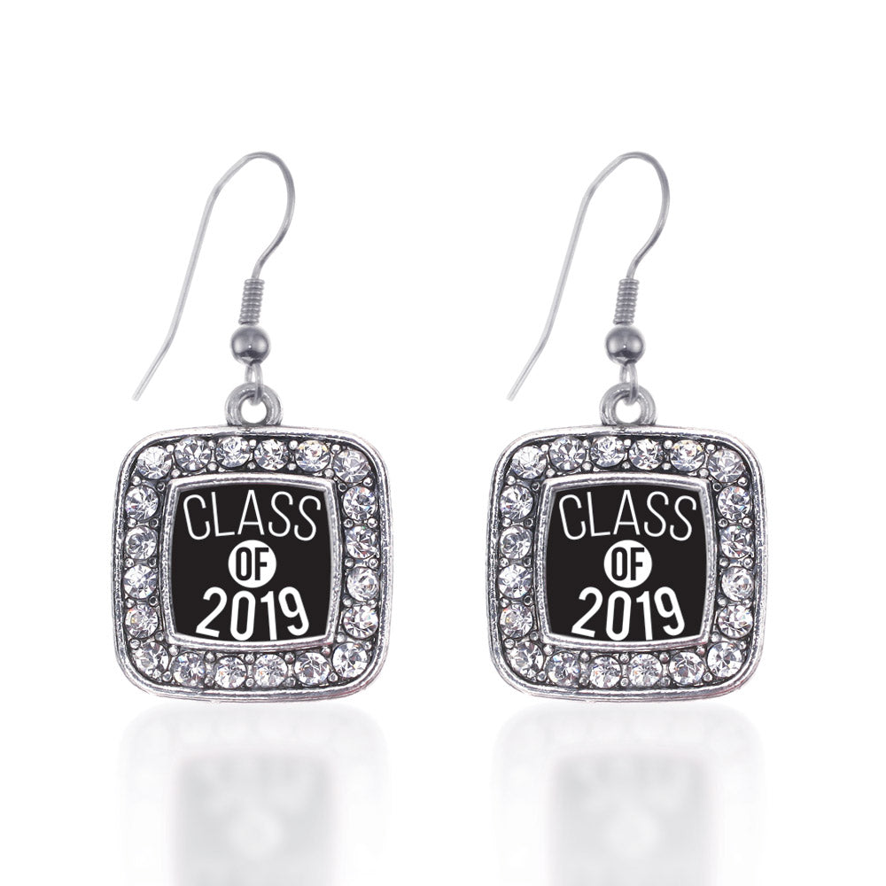 Silver Class of 2019 Square Charm Dangle Earrings
