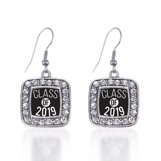 Silver Class of 2019 Square Charm Dangle Earrings