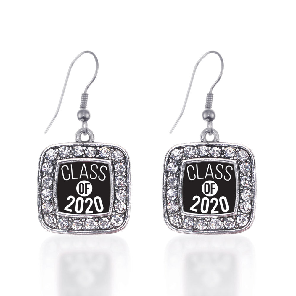 Silver Class of 2020 Square Charm Dangle Earrings