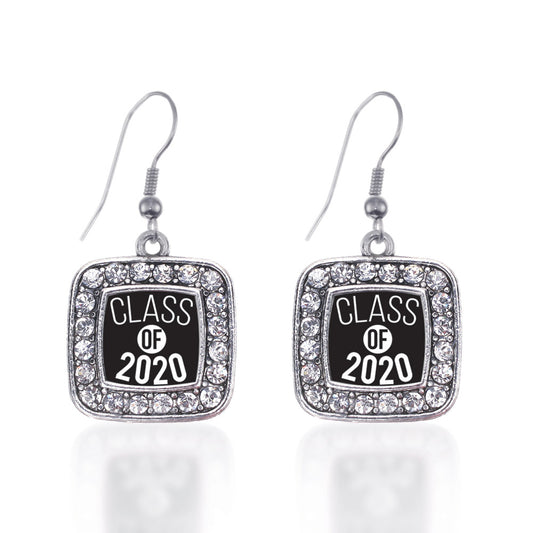Silver Class of 2020 Square Charm Dangle Earrings