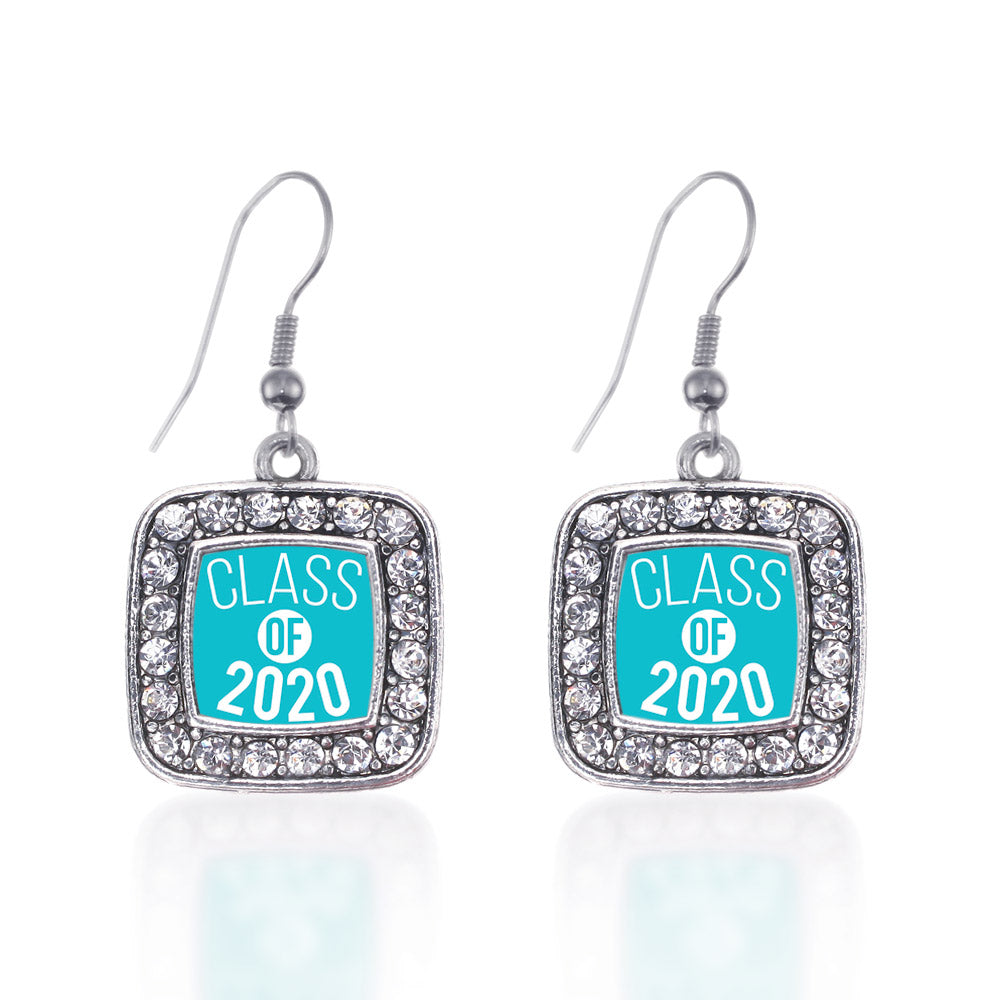 Silver Teal Class of 2020 Square Charm Dangle Earrings