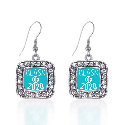 Silver Teal Class of 2020 Square Charm Dangle Earrings