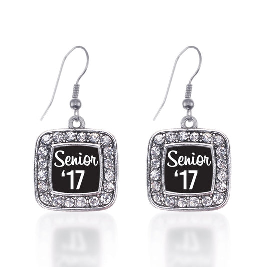 Silver Senior '17 Square Charm Dangle Earrings