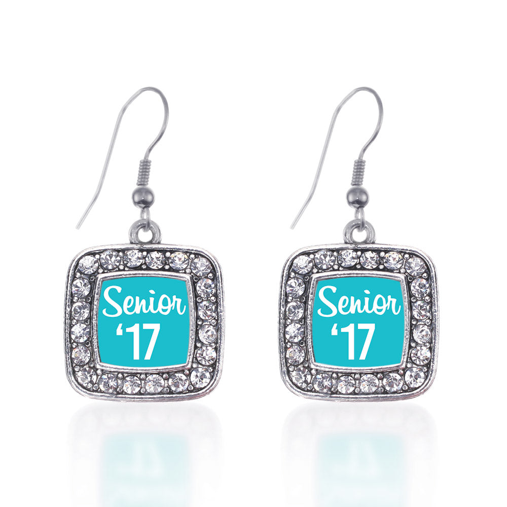 Silver Teal Senior '17 Square Charm Dangle Earrings