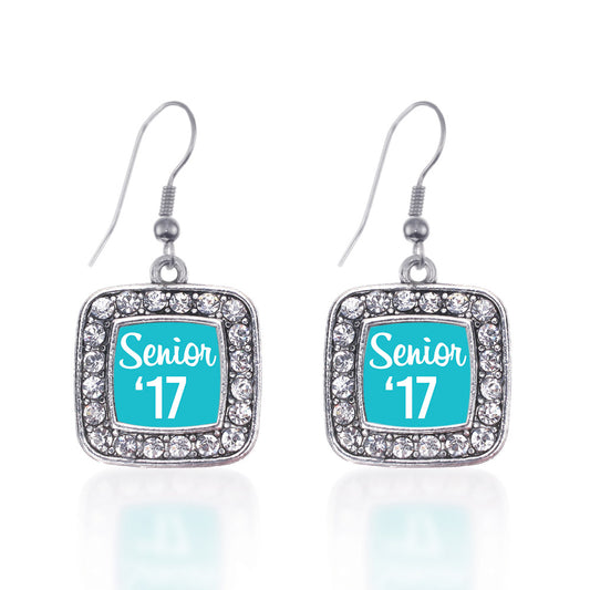 Silver Teal Senior '17 Square Charm Dangle Earrings