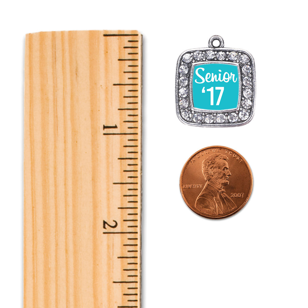 Silver Teal Senior '17 Square Charm Dangle Earrings