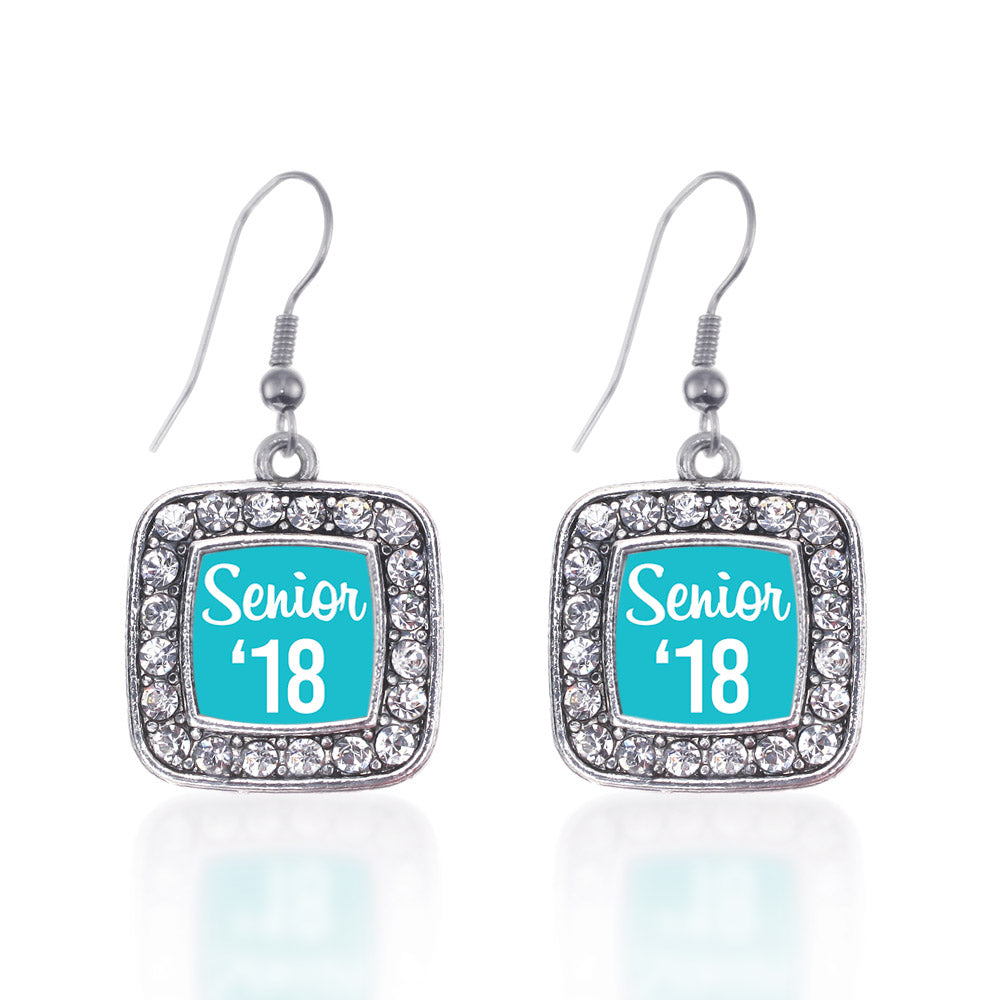 Silver Teal Senior '18 Square Charm Dangle Earrings