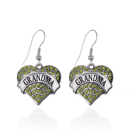 Silver Grandma Green Green Pave Heart Charm Dangle Earrings