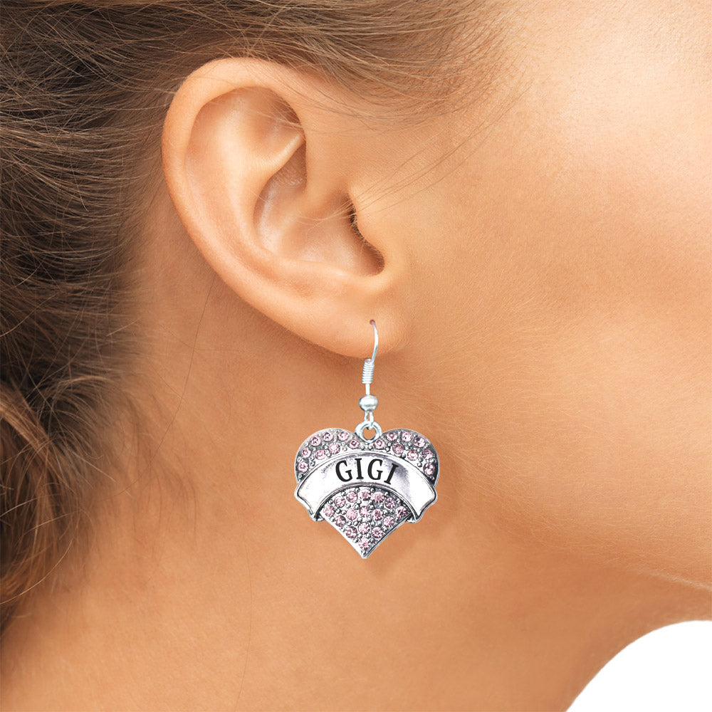 Silver Gigi Pink Pink Pave Heart Charm Dangle Earrings