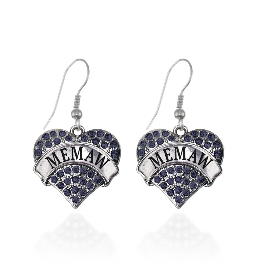 Silver Memaw Navy Blue Blue Pave Heart Charm Dangle Earrings