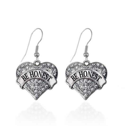Silver Be Honest Pave Heart Charm Dangle Earrings