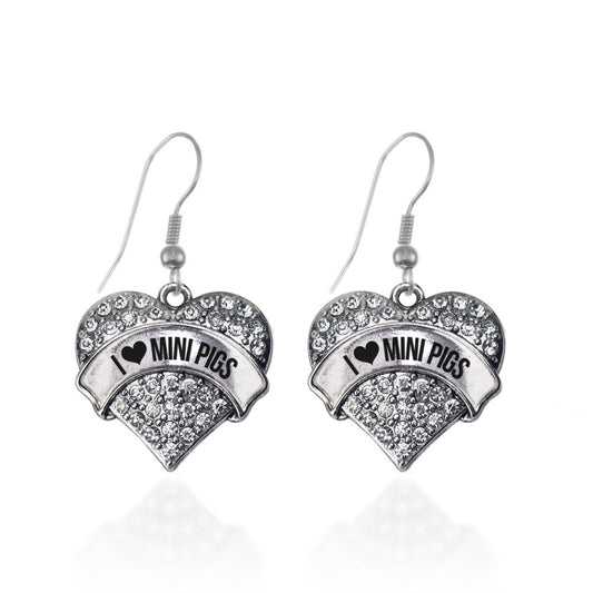 Silver I Love Mini Pigs Pave Heart Charm Dangle Earrings