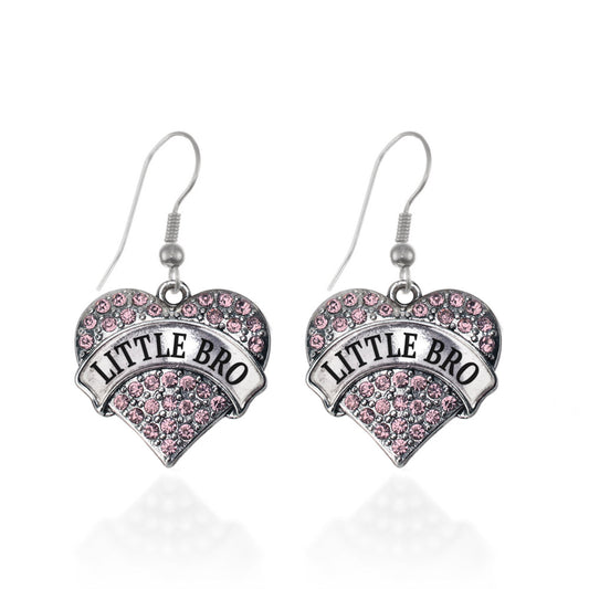 Silver Little Bro Pink Pink Pave Heart Charm Dangle Earrings