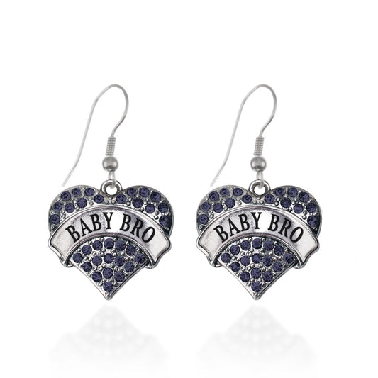 Silver Baby Bro Navy Blue Blue Pave Heart Charm Dangle Earrings