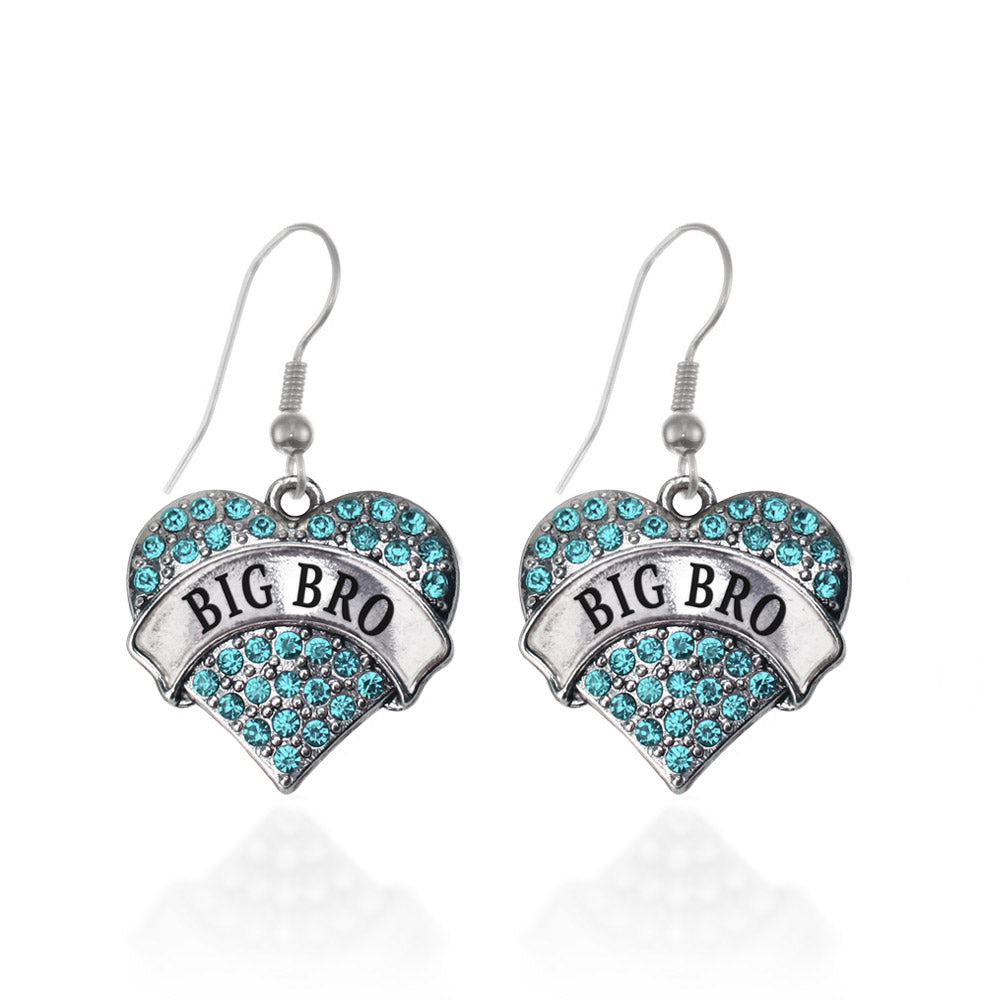Silver Big Bro Aqua Aqua Pave Heart Charm Dangle Earrings