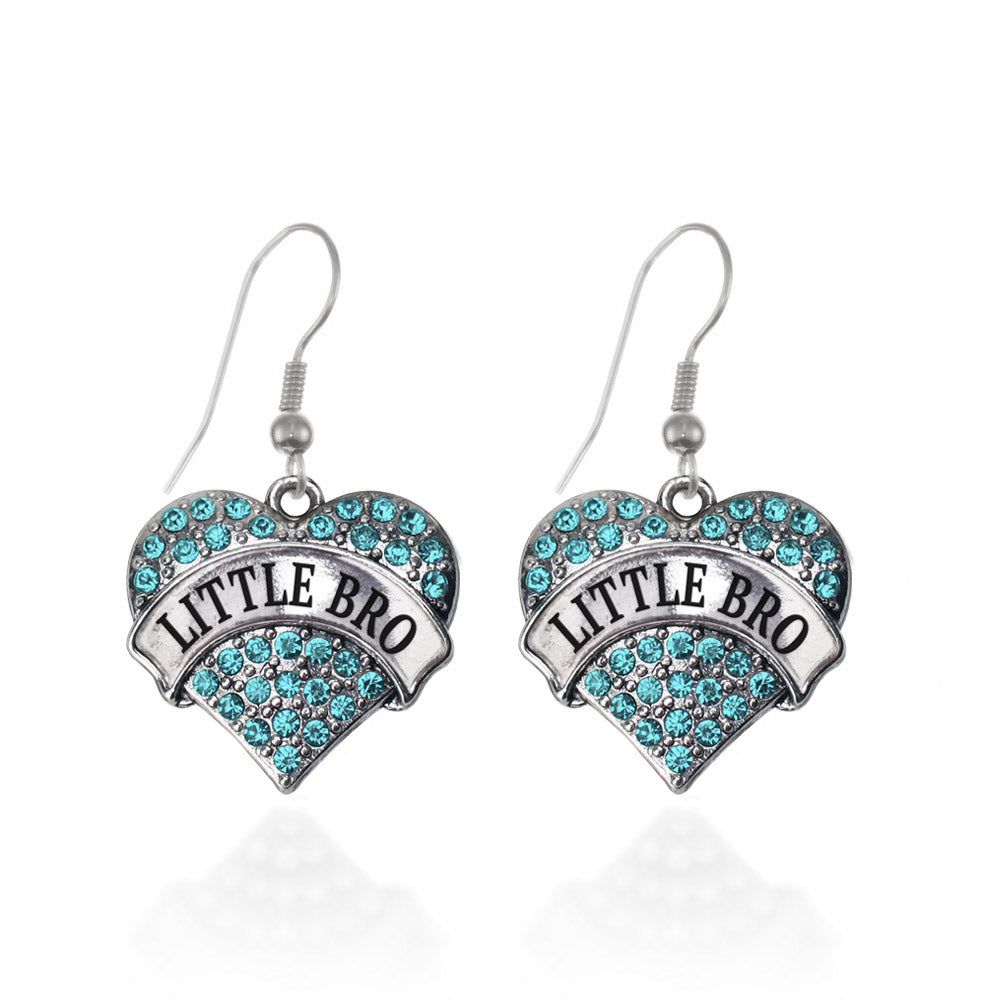 Silver Little Bro Aqua Aqua Pave Heart Charm Dangle Earrings