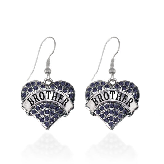 Silver Brother Navy Blue Blue Pave Heart Charm Dangle Earrings