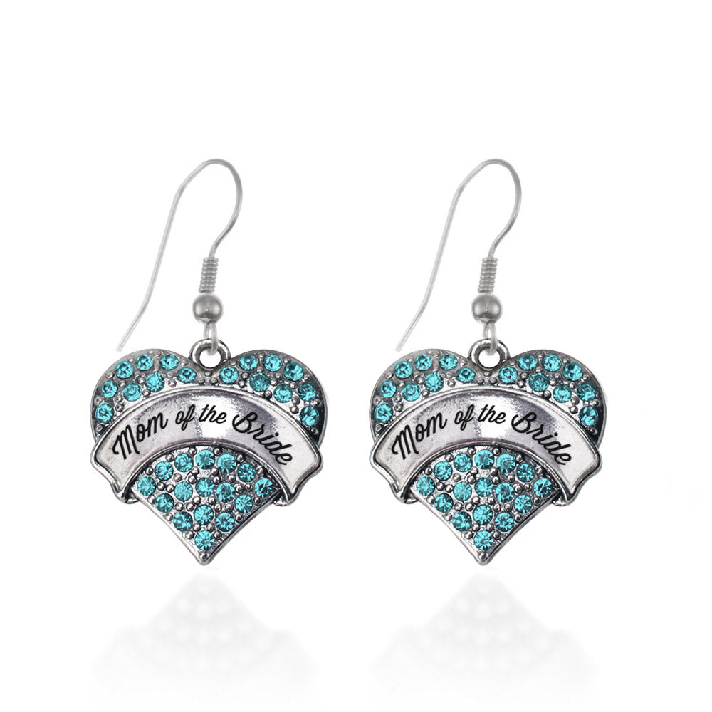 Silver Aqua Mom of the Bride Aqua Pave Heart Charm Dangle Earrings
