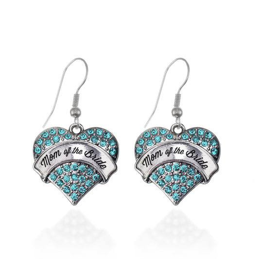 Silver Aqua Mom of the Bride Aqua Pave Heart Charm Dangle Earrings
