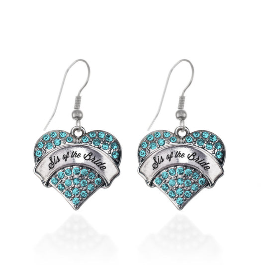 Silver Aqua Sis of the Bride Aqua Pave Heart Charm Dangle Earrings
