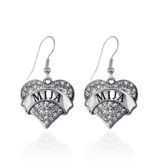 Silver Mija Pave Heart Charm Dangle Earrings