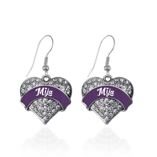 Silver Plum Mija Pave Heart Charm Dangle Earrings