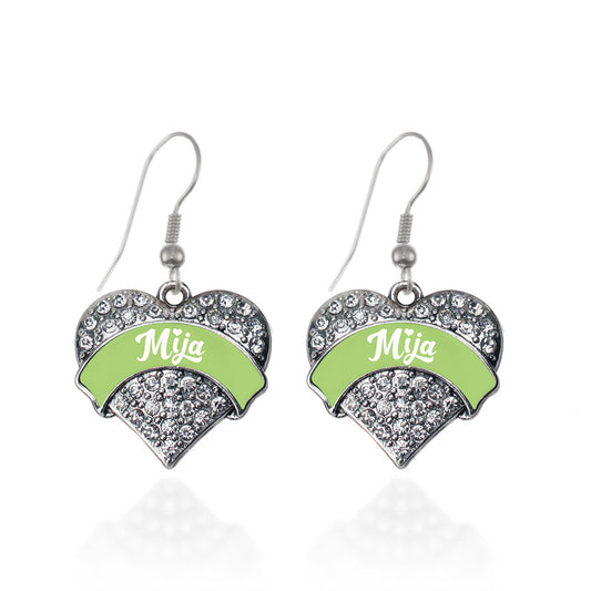 Silver Sage Green Mija Pave Heart Charm Dangle Earrings