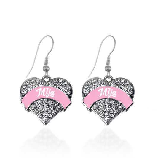 Silver Pink Mija Pave Heart Charm Dangle Earrings