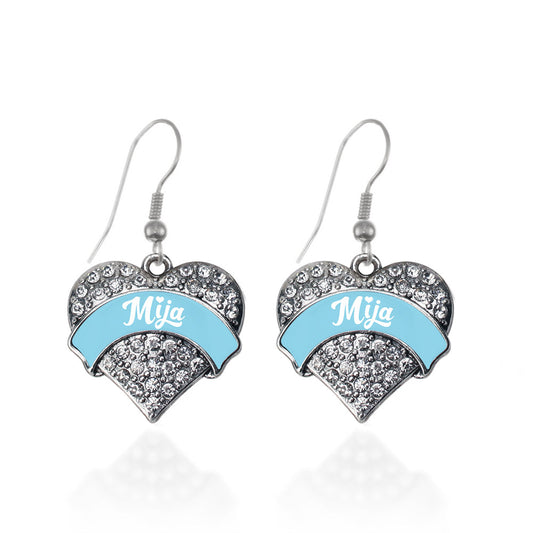Silver Light Blue Mija Pave Heart Charm Dangle Earrings