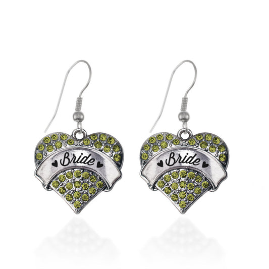 Silver Green Bride Green Pave Heart Charm Dangle Earrings