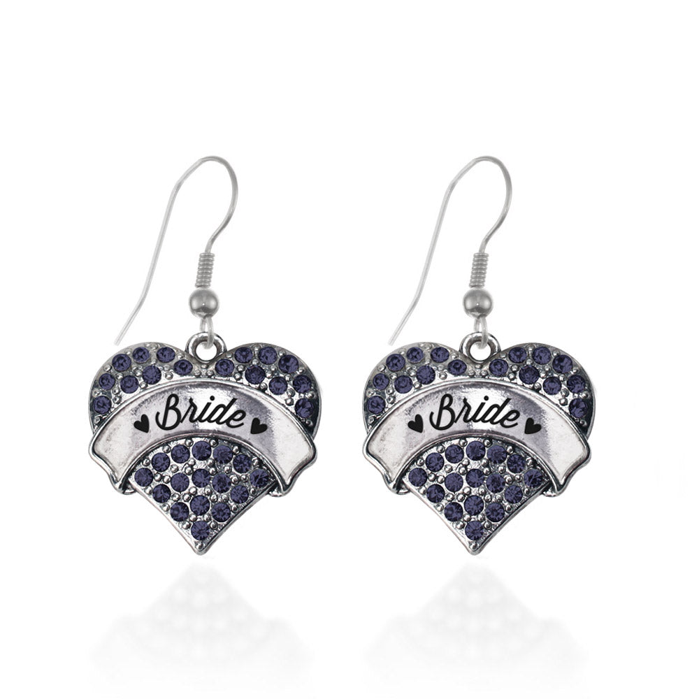 Silver Navy Bride Blue Pave Heart Charm Dangle Earrings
