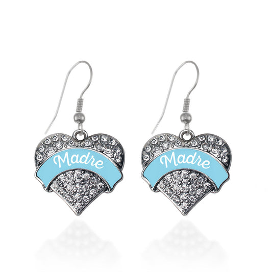 Silver Light Blue Madre Pave Heart Charm Dangle Earrings