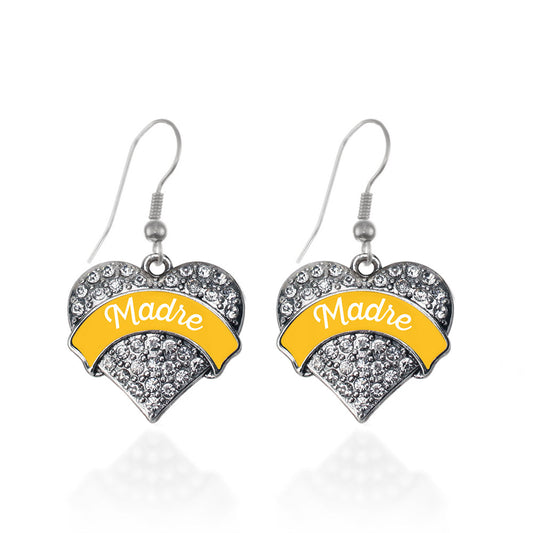 Silver Marigold Madre Pave Heart Charm Dangle Earrings