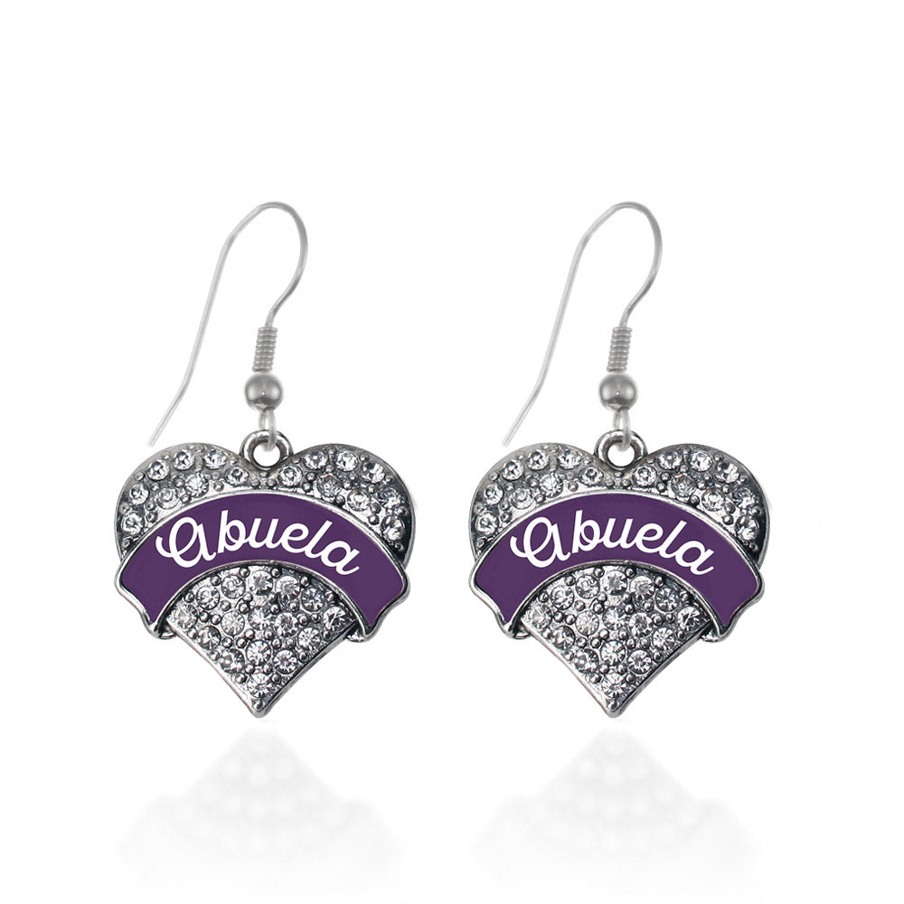 Silver Plum Abuela Pave Heart Charm Dangle Earrings