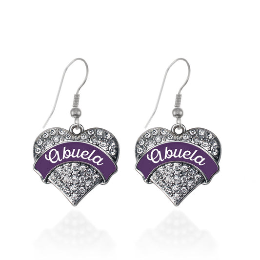 Silver Plum Abuela Pave Heart Charm Dangle Earrings