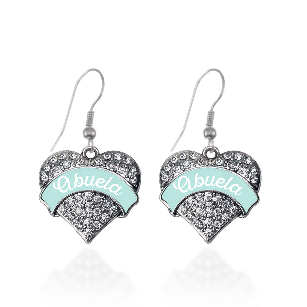 Silver Mint Abuela Pave Heart Charm Dangle Earrings