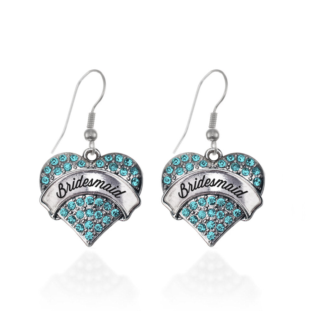 Silver Aqua Bridemaid Aqua Pave Heart Charm Dangle Earrings