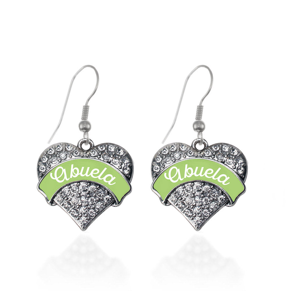 Silver Sage Green Abuela Pave Heart Charm Dangle Earrings