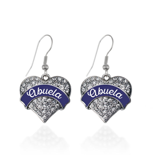 Silver Navy Blue Abuela Pave Heart Charm Dangle Earrings