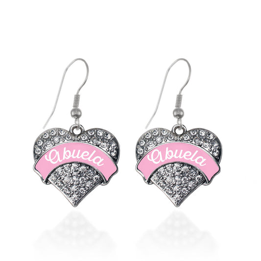 Silver Pink Abuela Pave Heart Charm Dangle Earrings