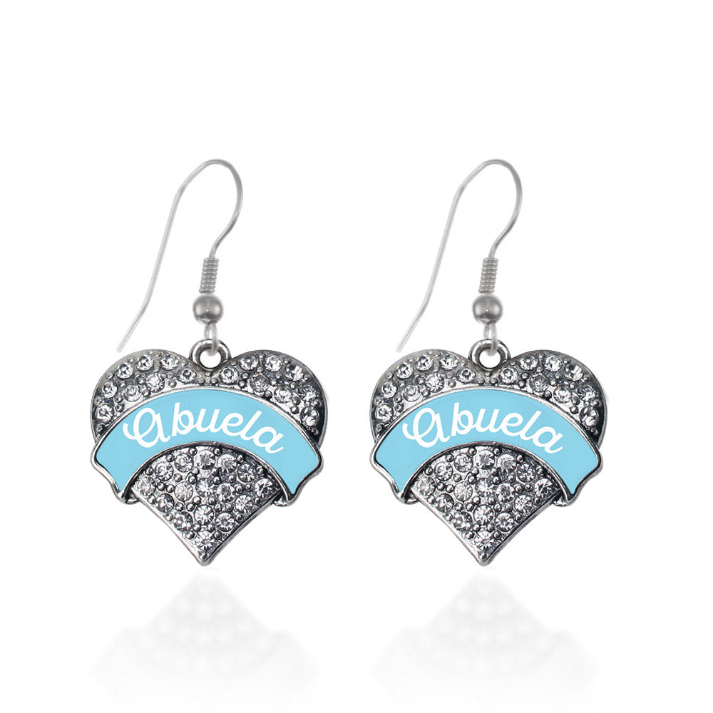 Silver Light Blue Abuela Pave Heart Charm Dangle Earrings