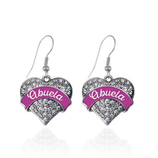 Silver Magenta Abuela Pave Heart Charm Dangle Earrings