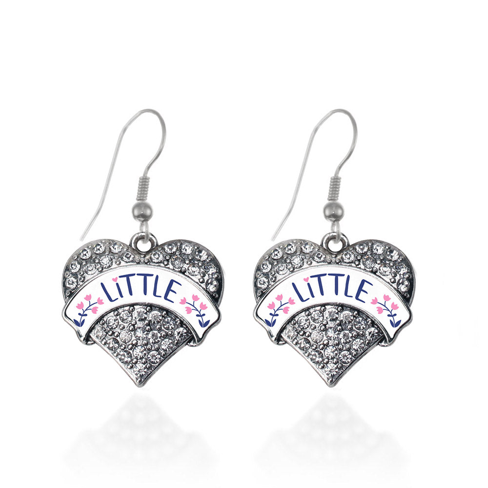 Silver Navy Blue and Rose Little Pave Heart Charm Dangle Earrings