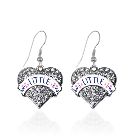 Silver Navy Blue and Rose Little Pave Heart Charm Dangle Earrings
