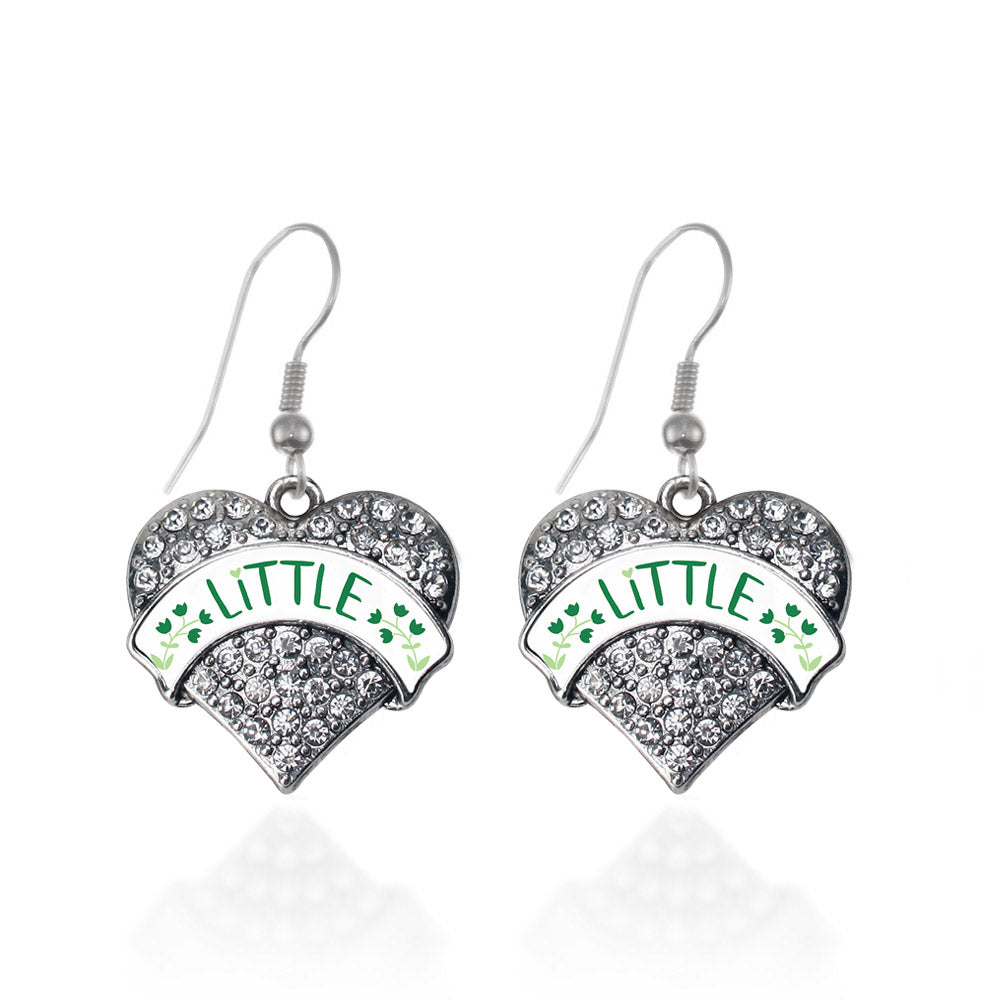 Silver Green and White Little Pave Heart Charm Dangle Earrings