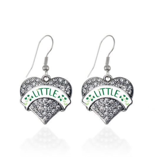 Silver Green and White Little Pave Heart Charm Dangle Earrings