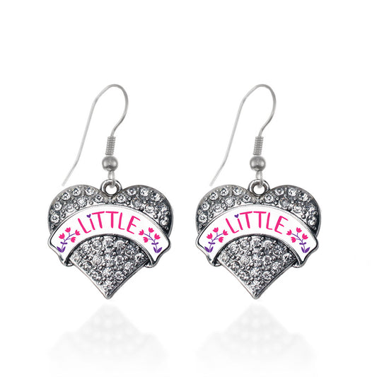 Silver Fuchsia and Royal Purple Little Pave Heart Charm Dangle Earrings