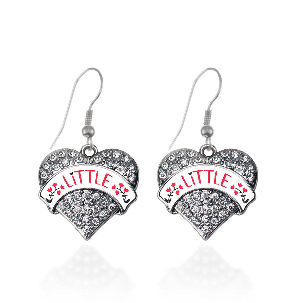 Silver Cardinal Red and Black Little Pave Heart Charm Dangle Earrings