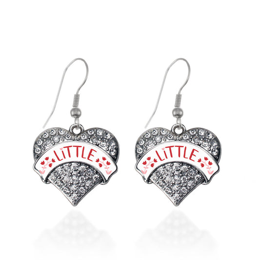 Silver Crimson Red and Rose Little Pave Heart Charm Dangle Earrings