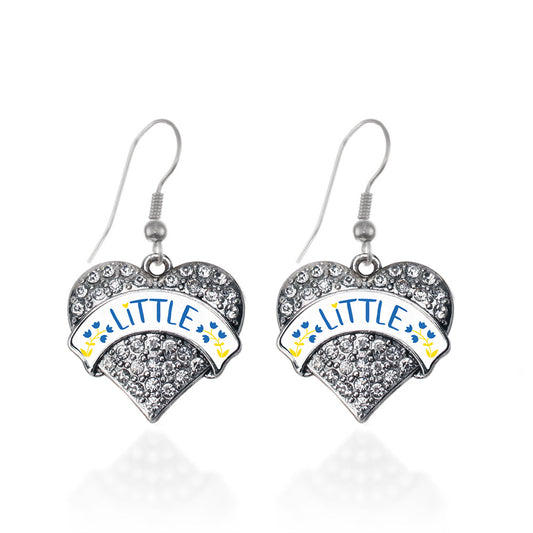 Silver Cerulean Blue and Canary Yellow Little Pave Heart Charm Dangle Earrings